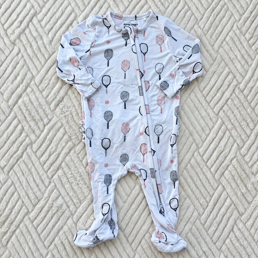 Angel Dear 3-6M Bamboo Footed Sleeper Tennis Racket Print Zip Pajamas